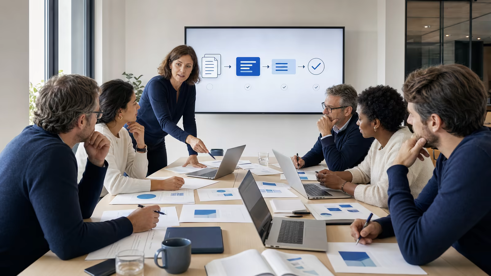 Une formatrice guide des professionnels qui testent et vérifient un cas d’usage IA en atelier